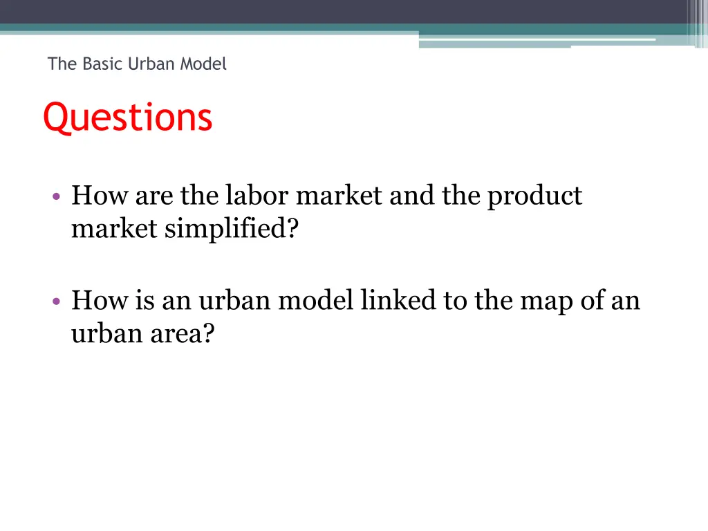 the basic urban model questions 1