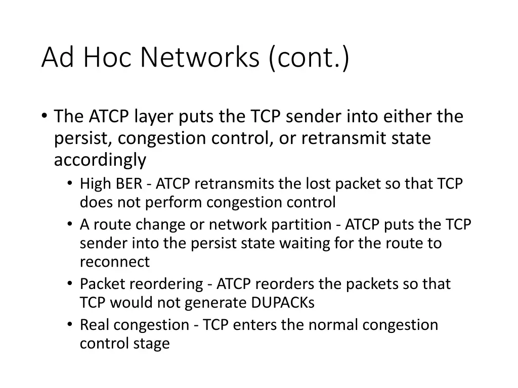 ad hoc networks cont
