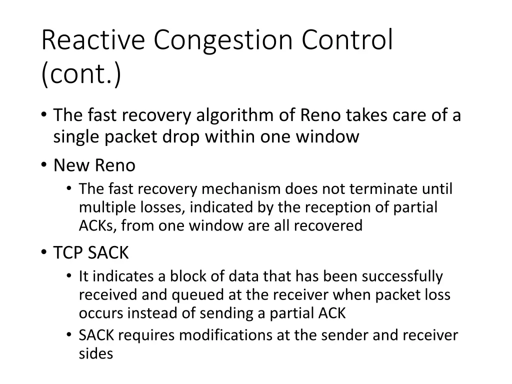 reactive congestion control cont