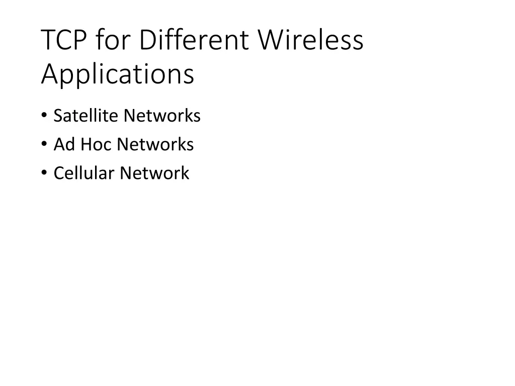 tcp for different wireless applications