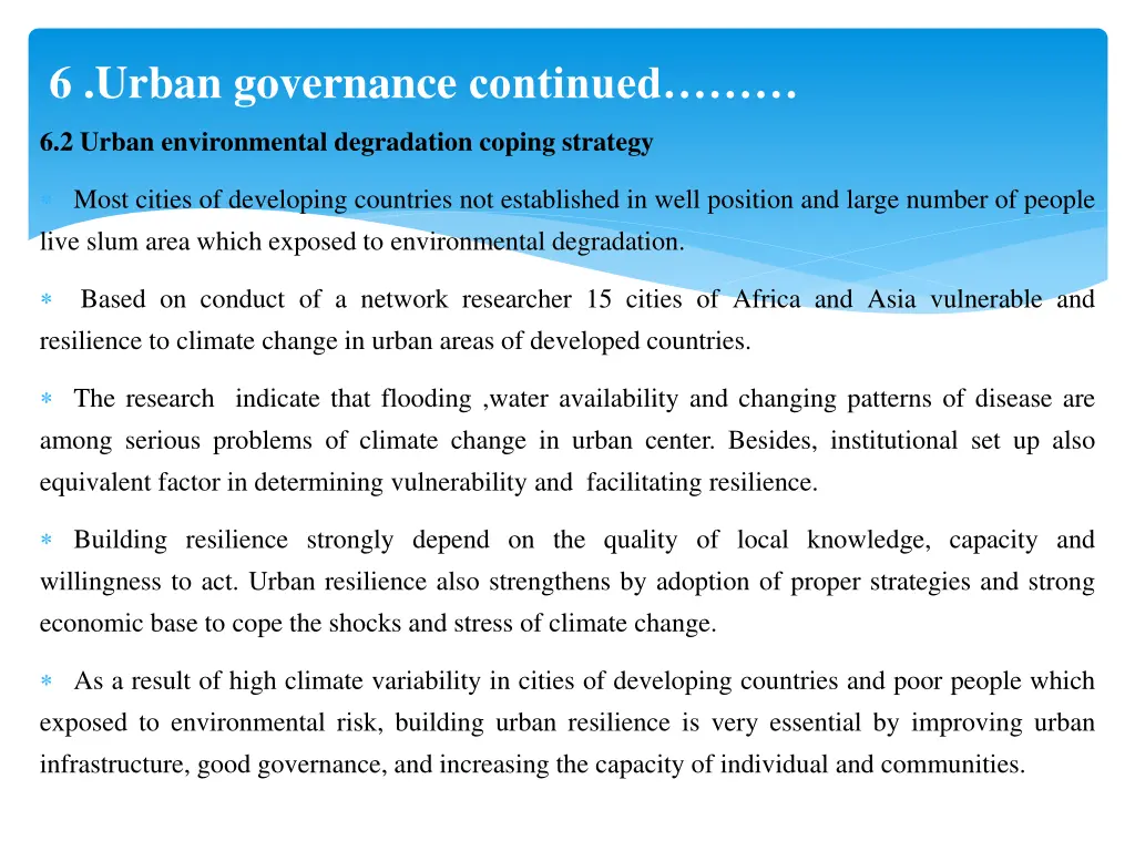 6 urban governance continued