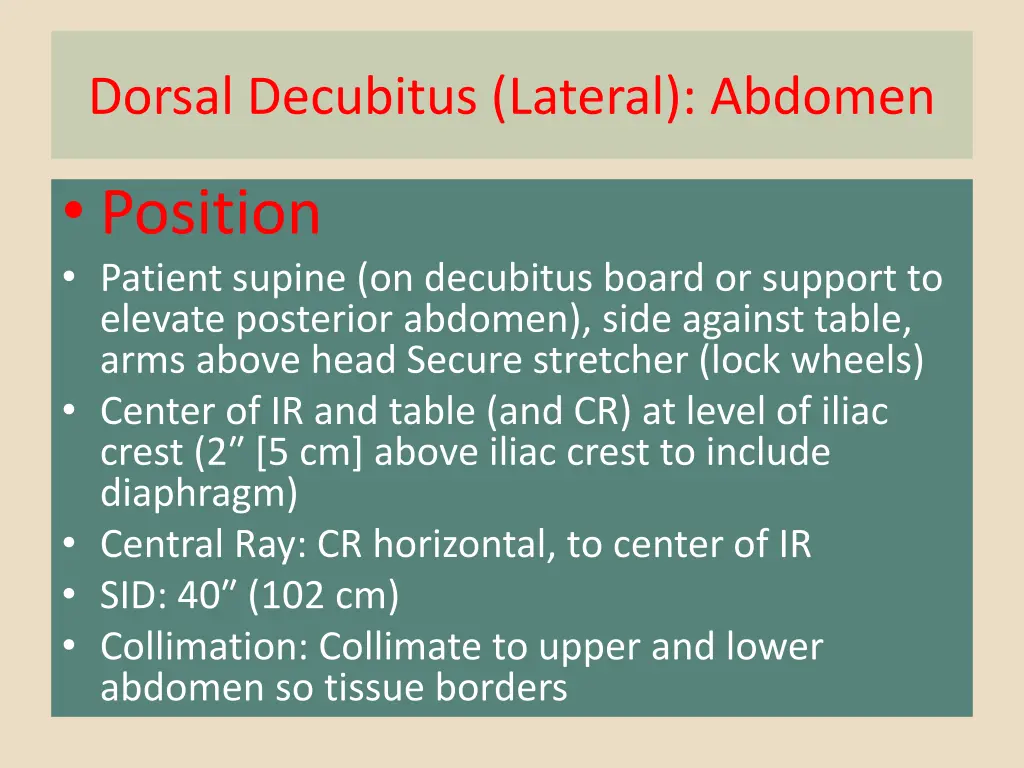 dorsal decubitus lateral abdomen