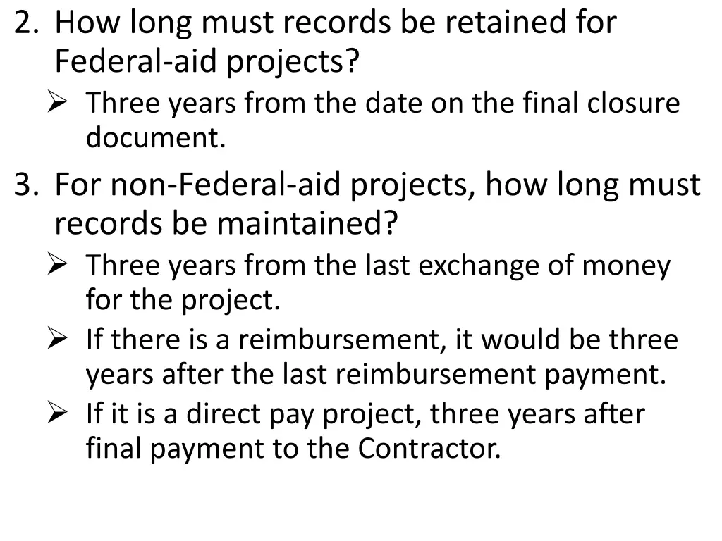 2 how long must records be retained for federal