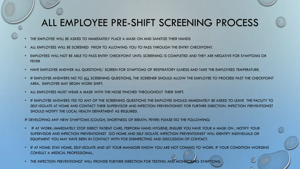 all employee pre shift screening process