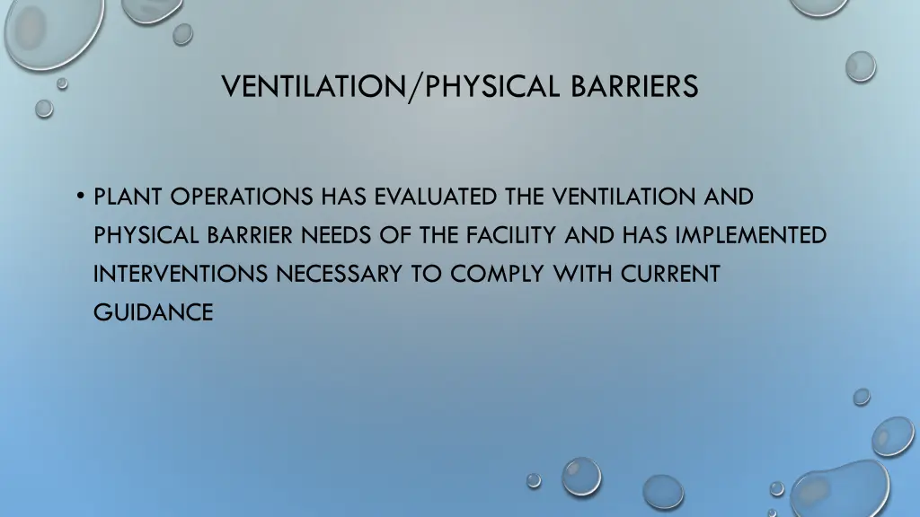 ventilation physical barriers