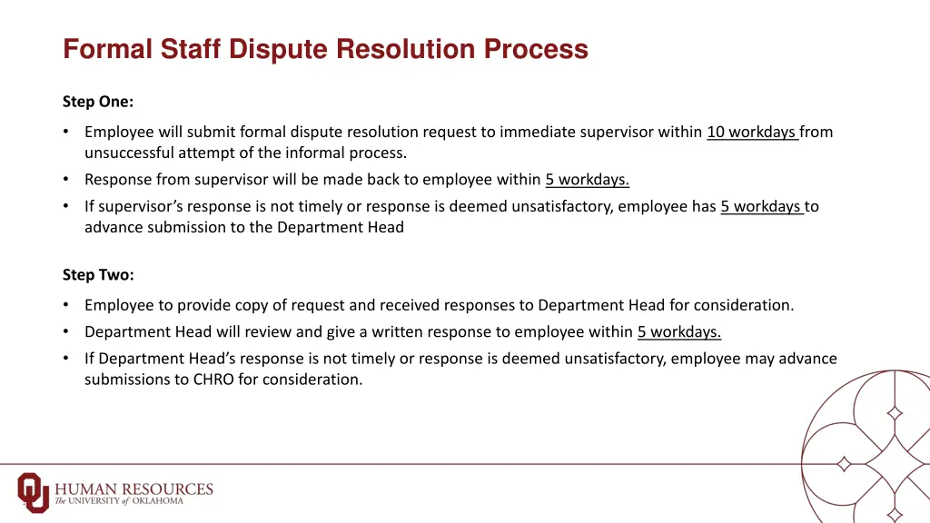formal staff dispute resolution process