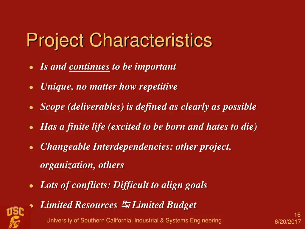 project characteristics