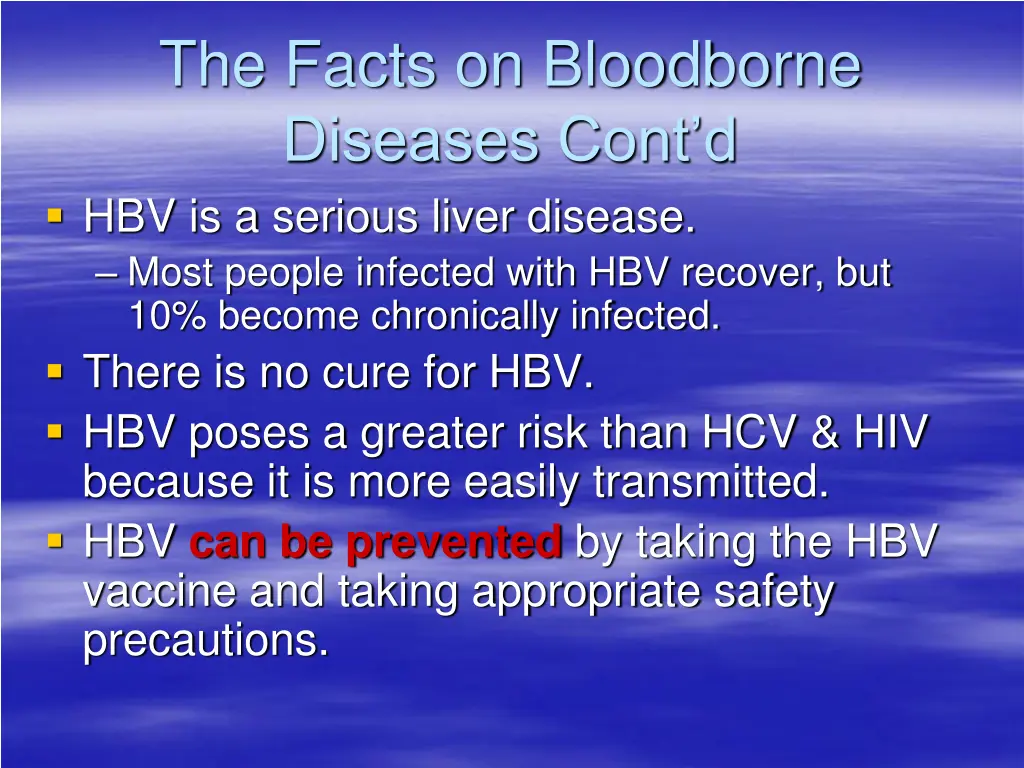 the facts on bloodborne diseases cont