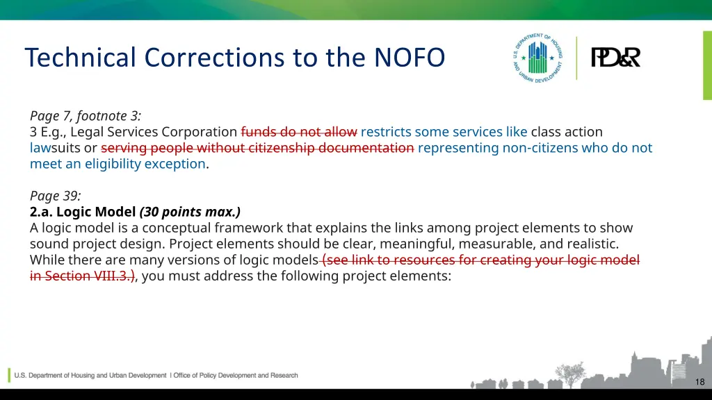 technical corrections to the nofo