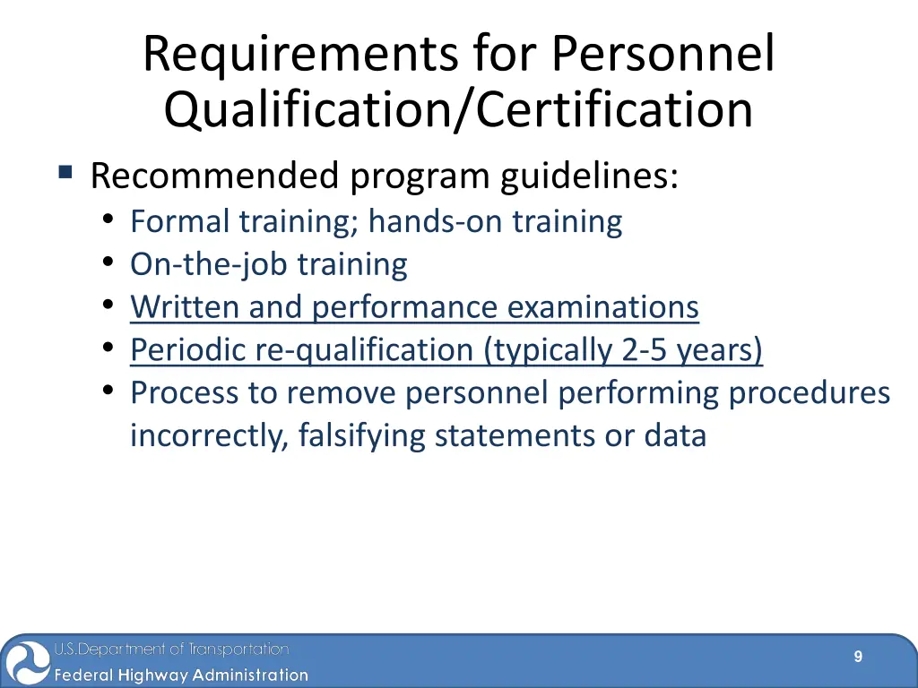 requirements for personnel qualification