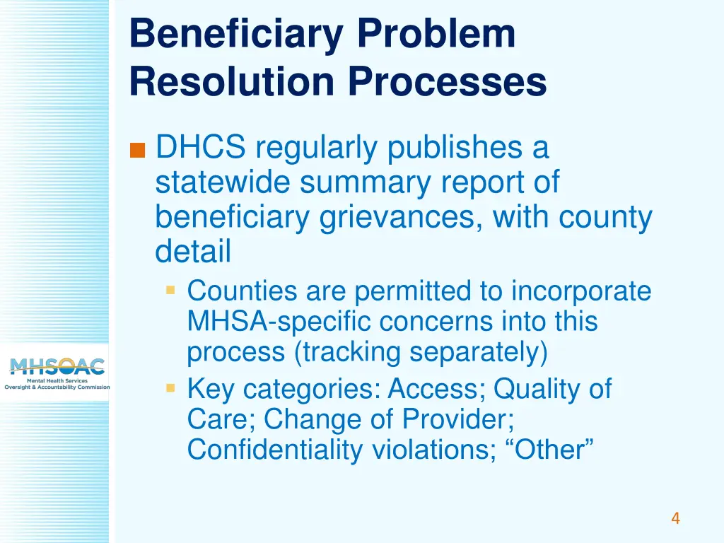 beneficiary problem resolution processes