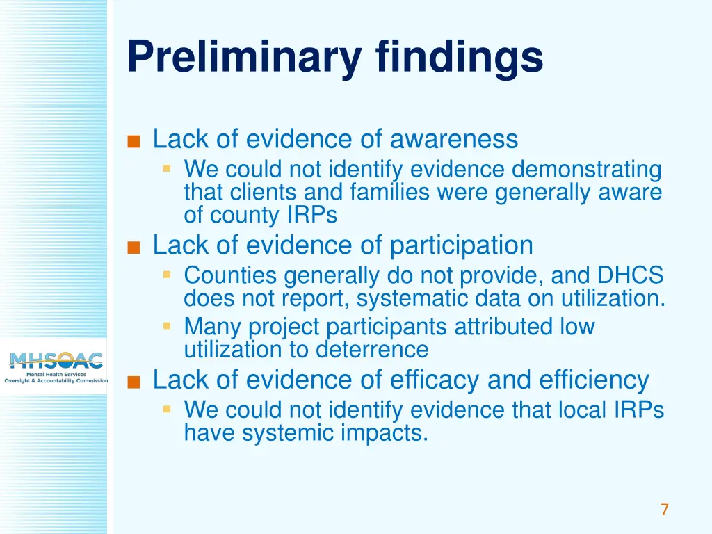preliminary findings