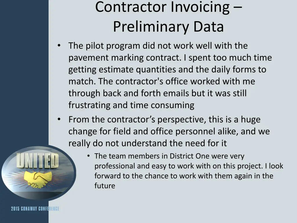 contractor invoicing preliminary data the pilot