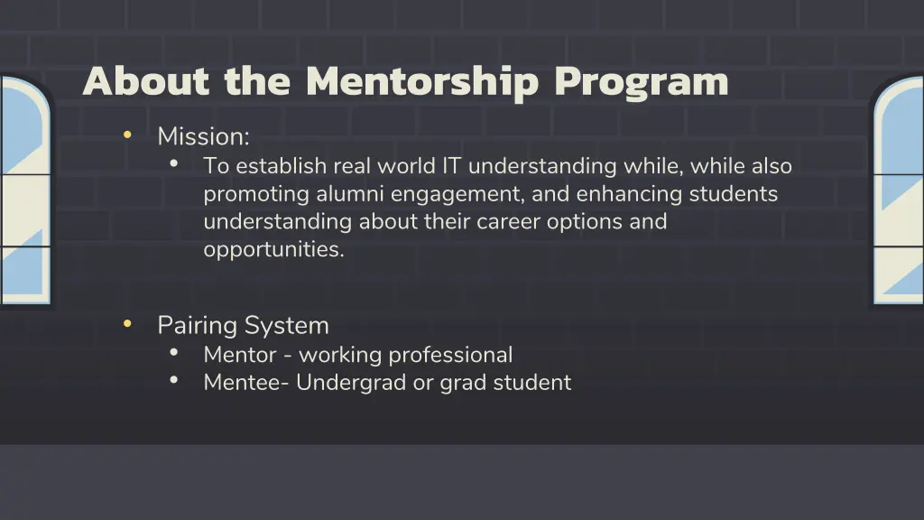 about the mentorship program mission to establish