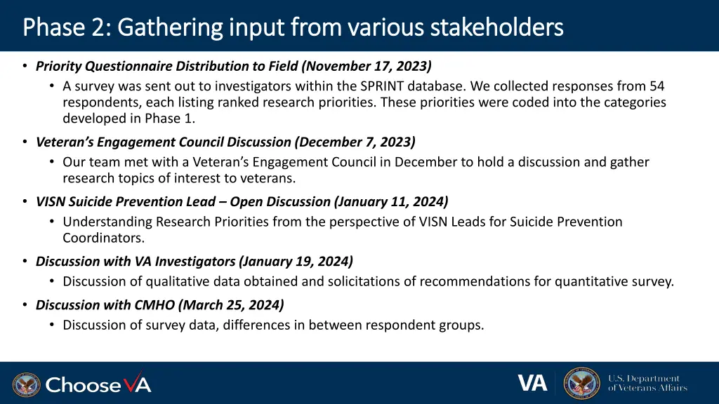phase 2 gathering input from various stakeholders