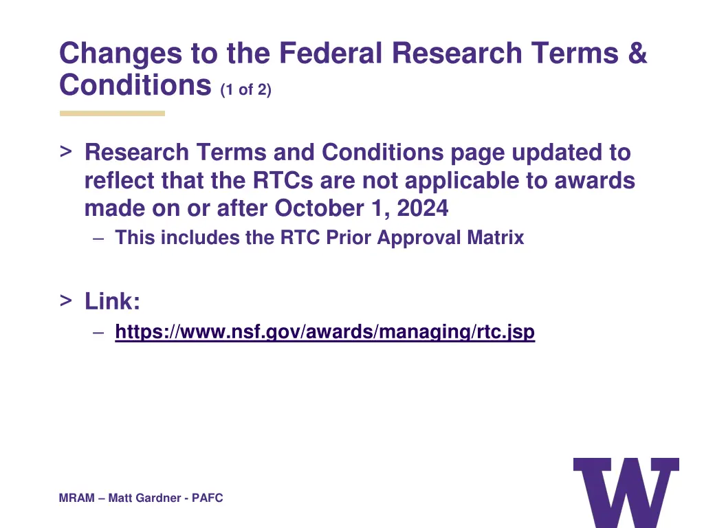 changes to the federal research terms conditions