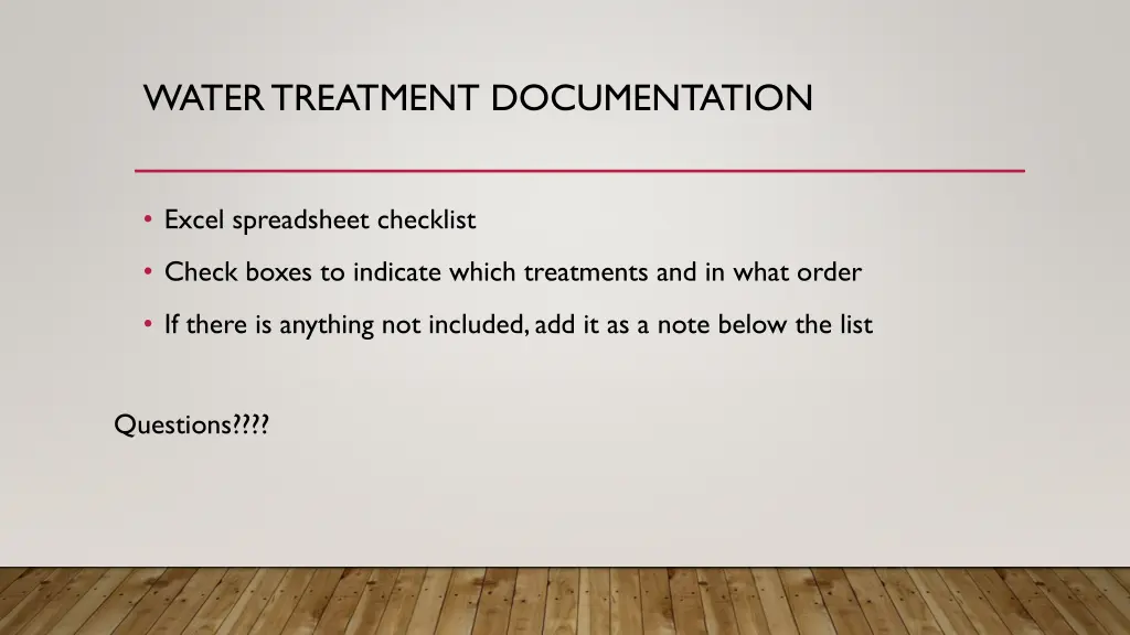 water treatment documentation