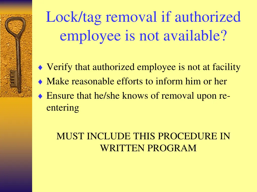 lock tag removal if authorized employee