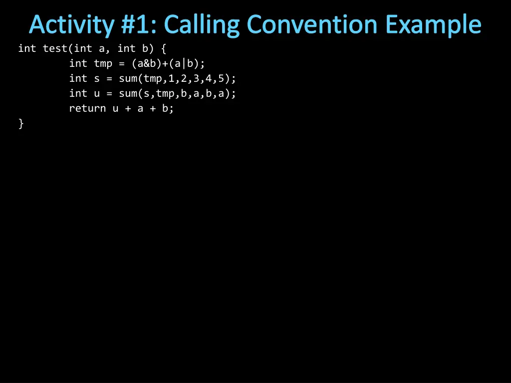activity 1 calling convention example int test
