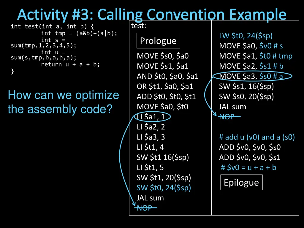 activity 3 calling convention example int test
