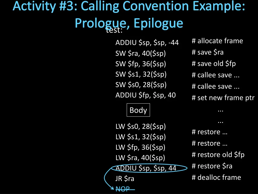 activity 3 calling convention example prologue