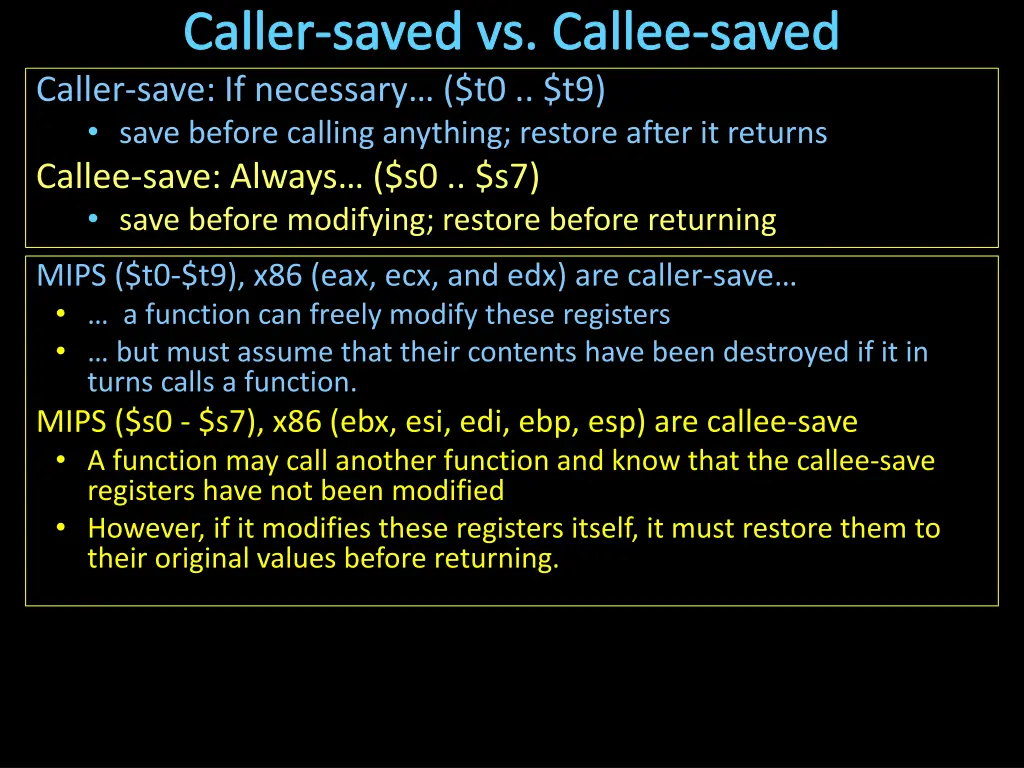 caller saved vs callee saved caller save 1