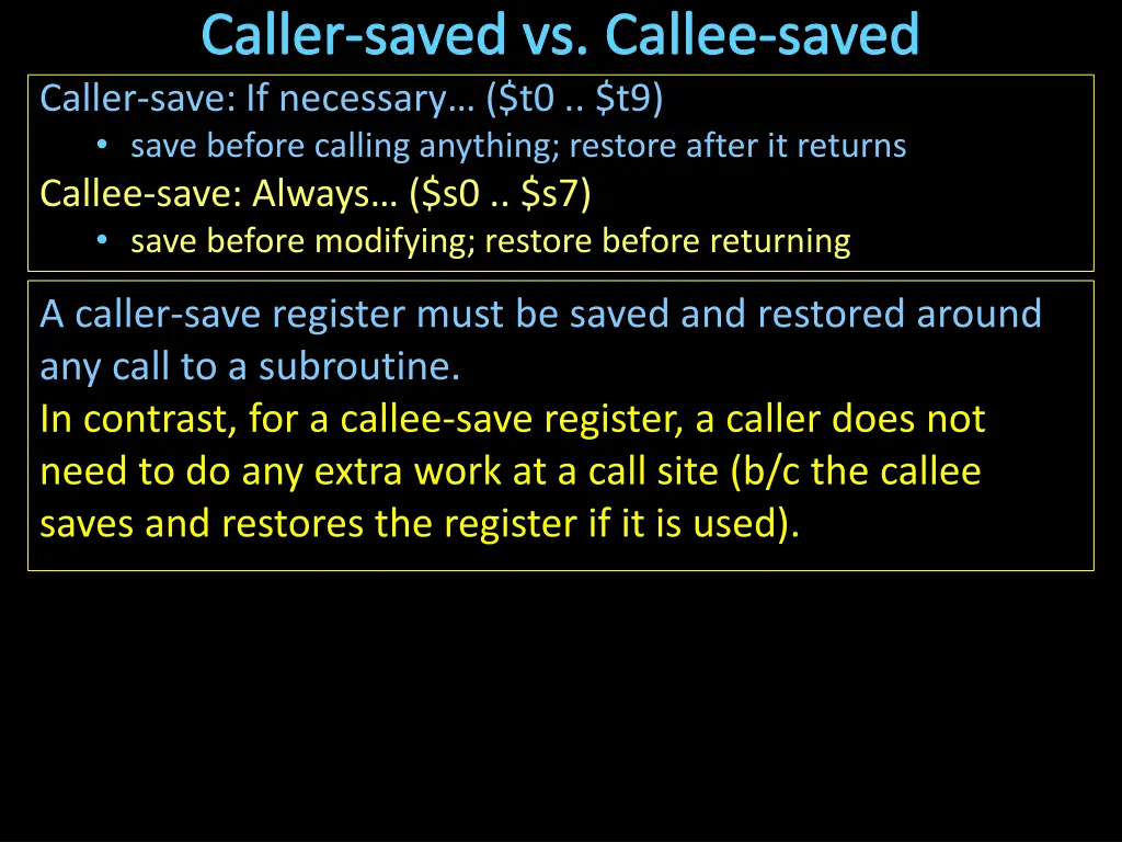 caller saved vs callee saved caller save 2