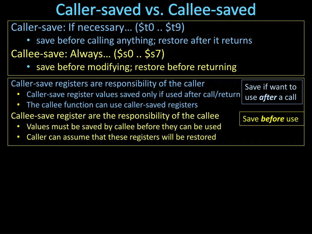 caller saved vs callee saved caller save