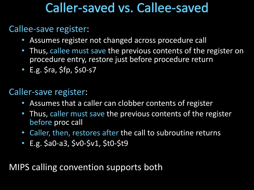 caller saved vs callee saved