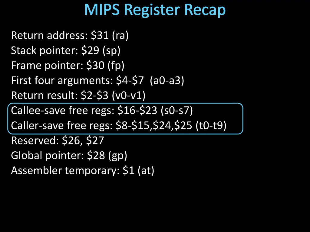 mips register recap 1