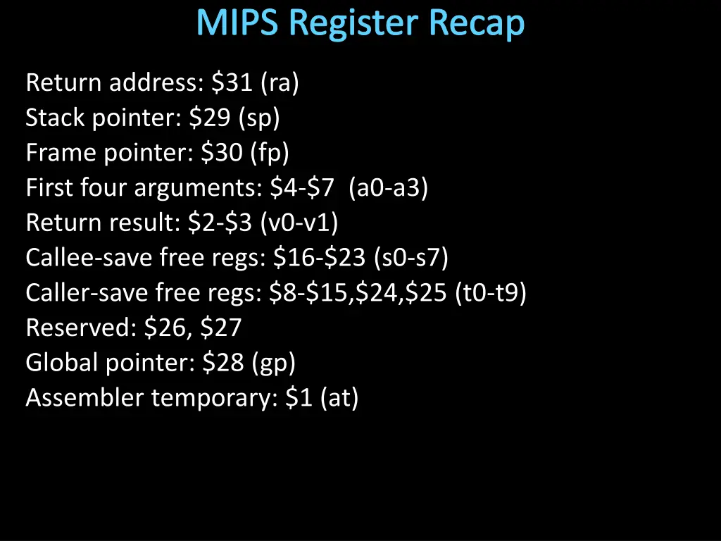 mips register recap 2