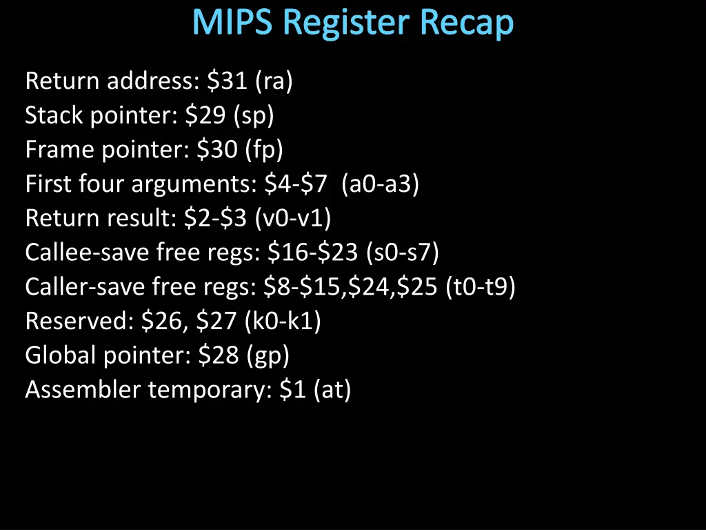 mips register recap