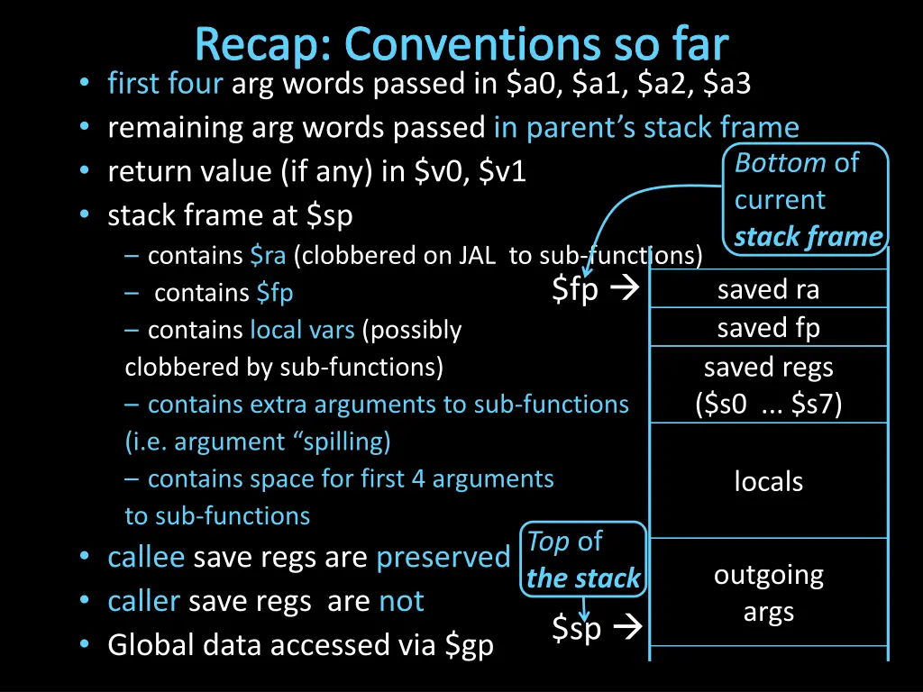 recap conventions so far first four arg words 1