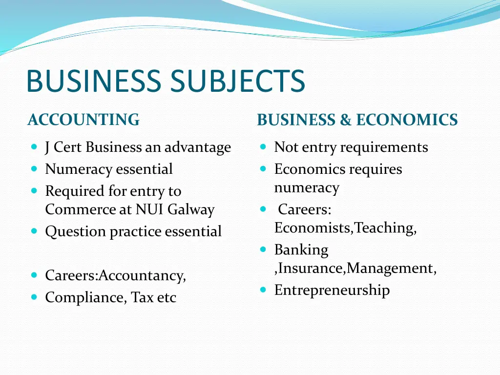 business subjects
