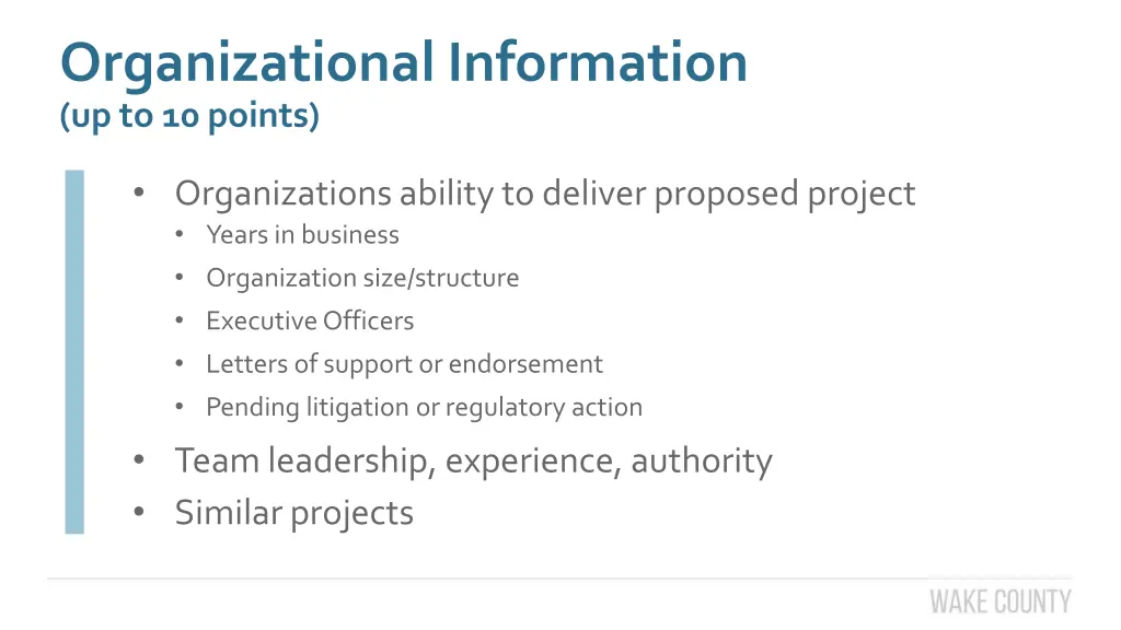 organizational information up to 10 points