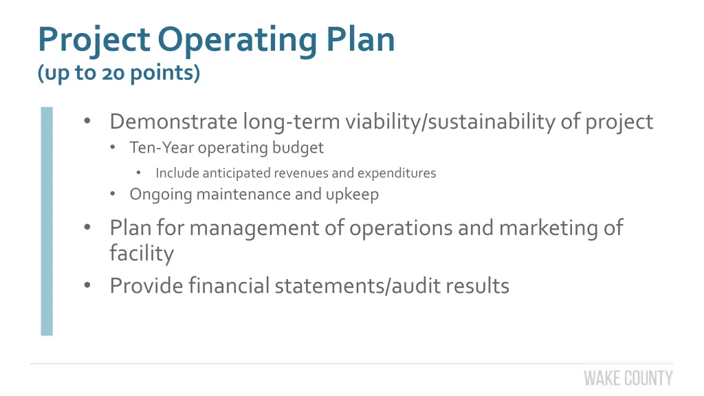 project operating plan up to 20 points
