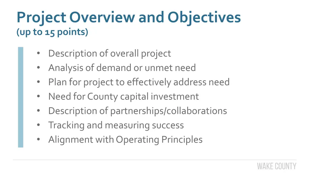 project overview and objectives up to 15 points