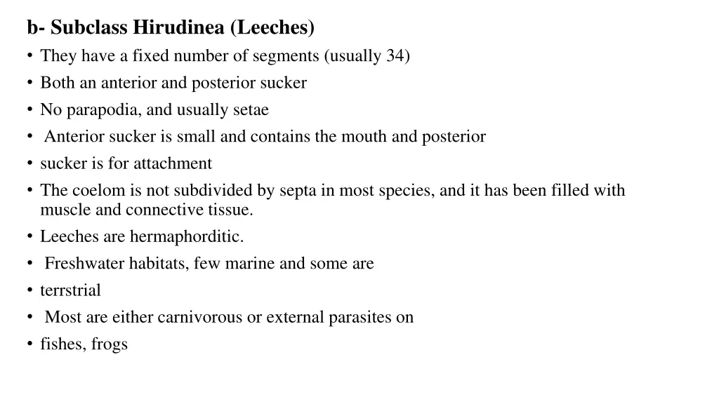 b subclass hirudinea leeches they have a fixed