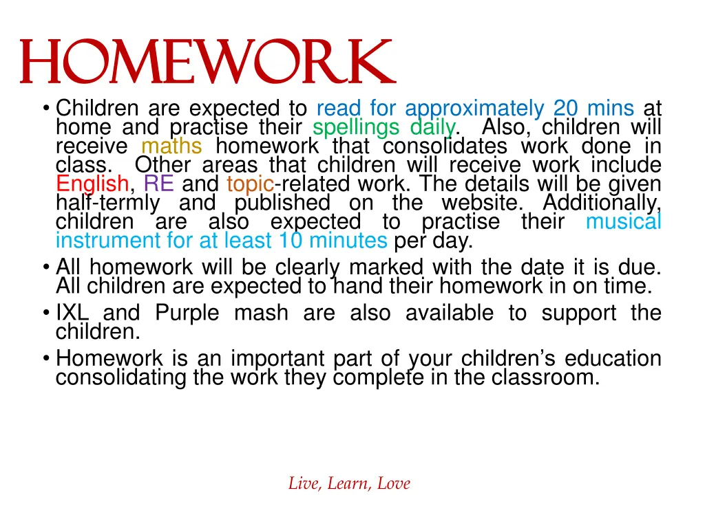 homework homework children are expected to read