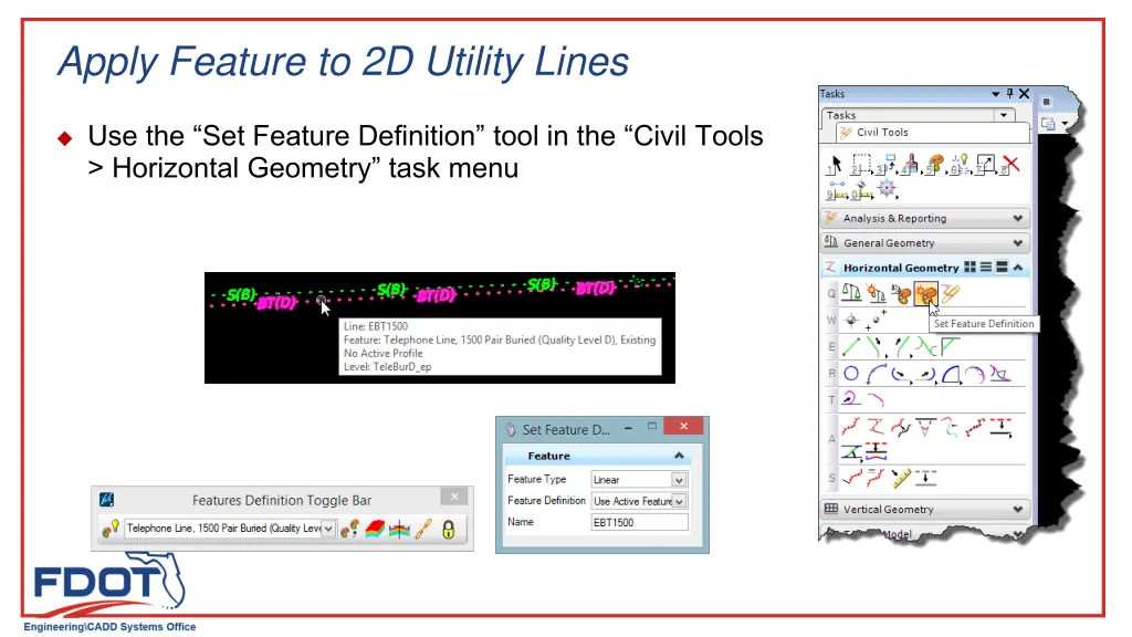 apply feature to 2d utility lines