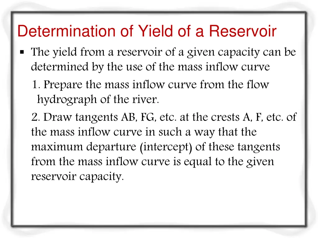 determination of yield of a reservoir the yield