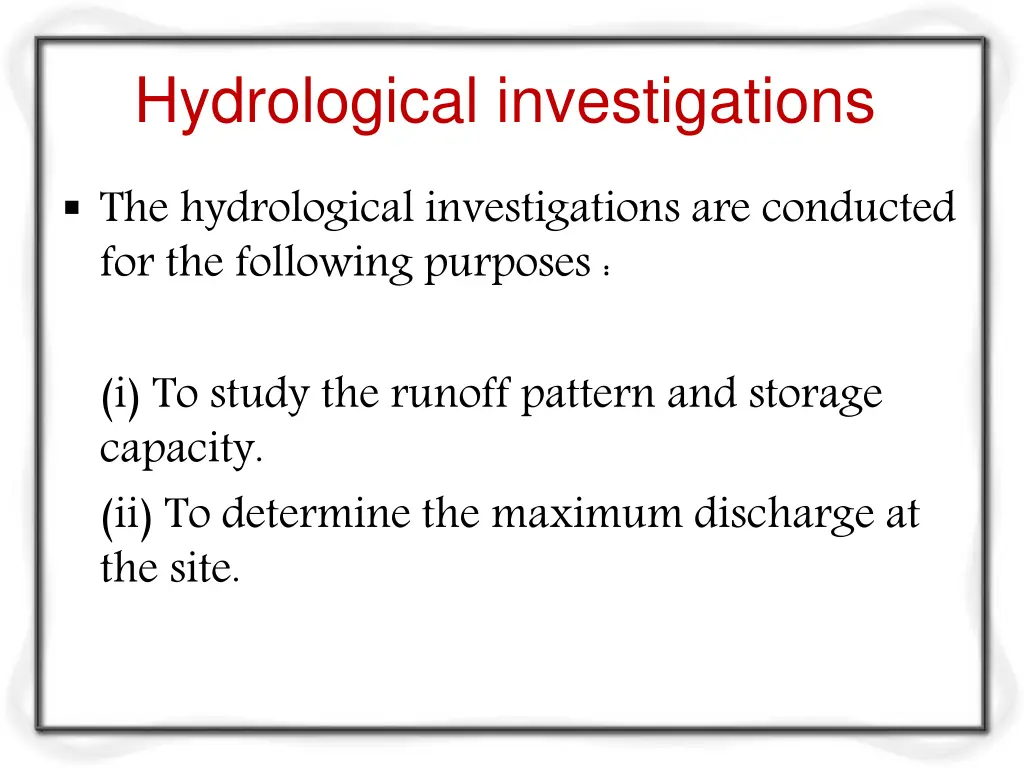 hydrological investigations