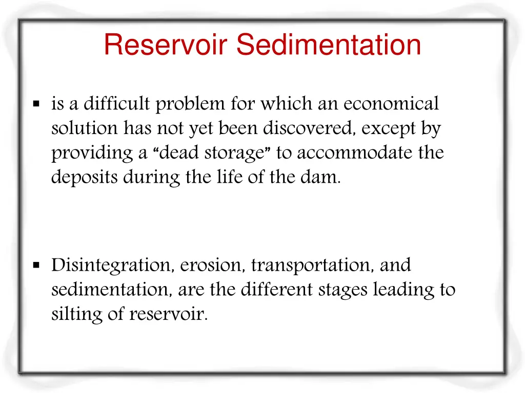 reservoir sedimentation
