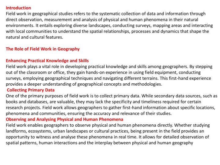 introduction field work in geographical studies