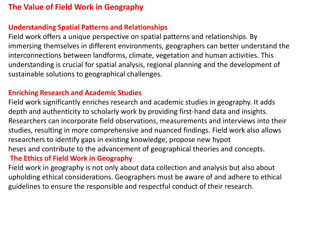 the value of field work in geography