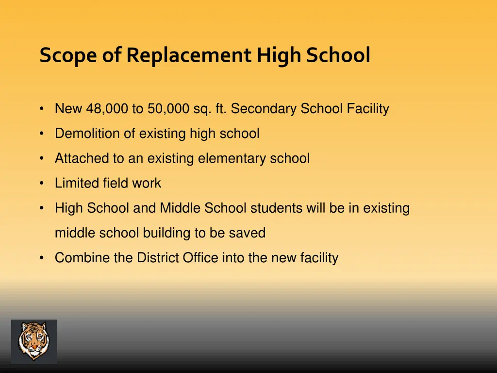 scope of replacement high school