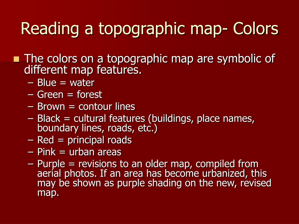 reading a topographic map colors