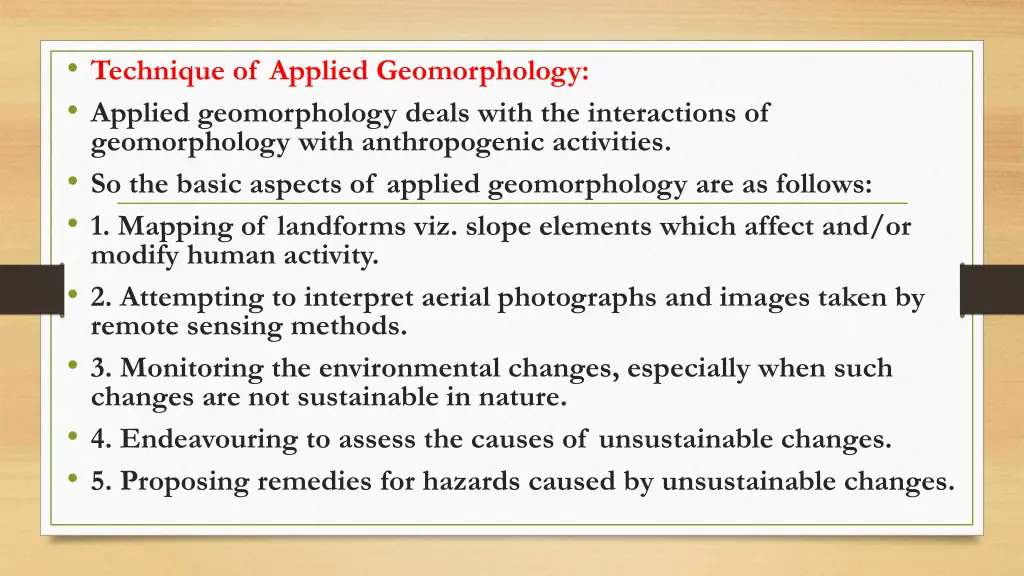 technique of applied geomorphology applied