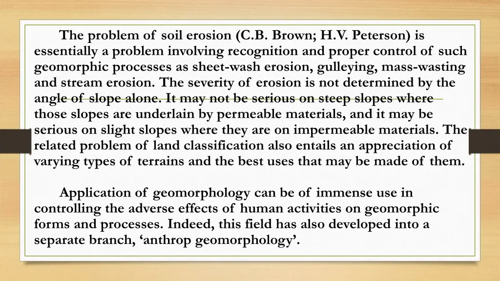 the problem of soil erosion c b brown