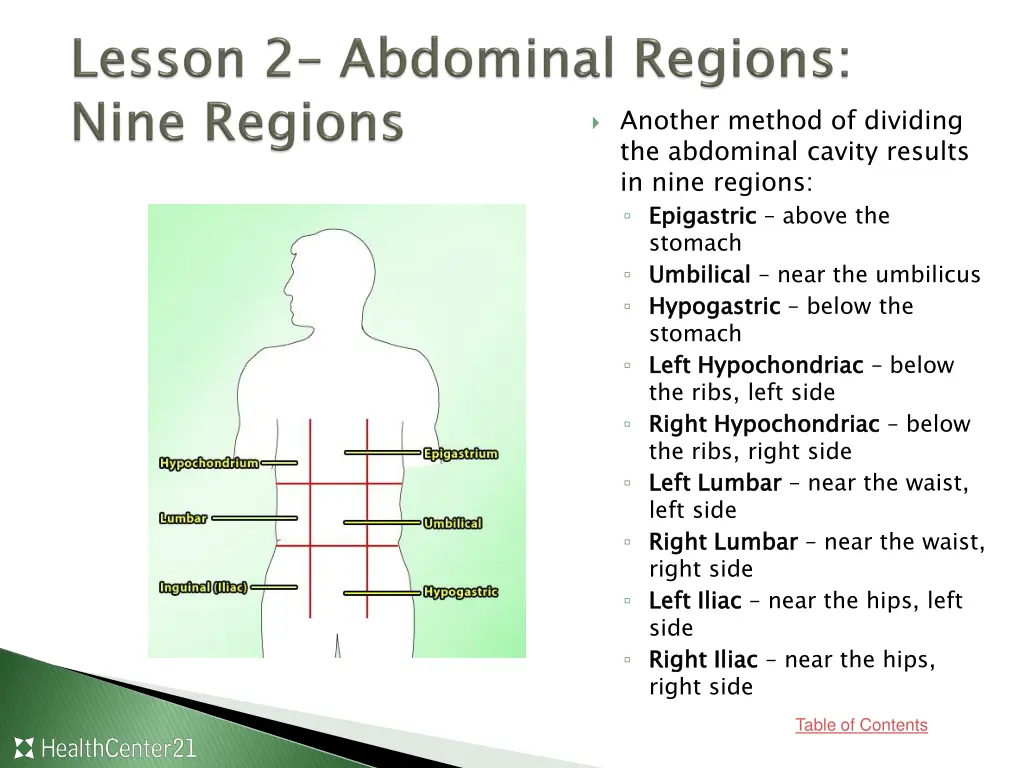 another method of dividing the abdominal cavity